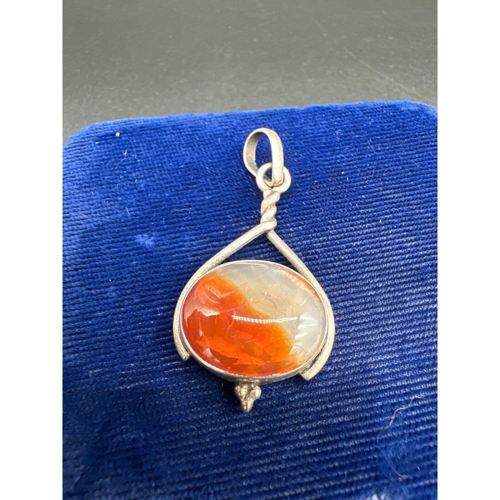 Unbranded Red Agate Silver Pendant 925 Sterling Carnelian Stone Oval Charm